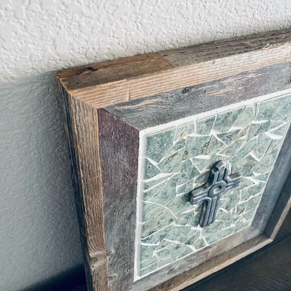 Reclaimed Wood Mosaic Tile Cross Christian Wall Decor - Picture 2 of 4